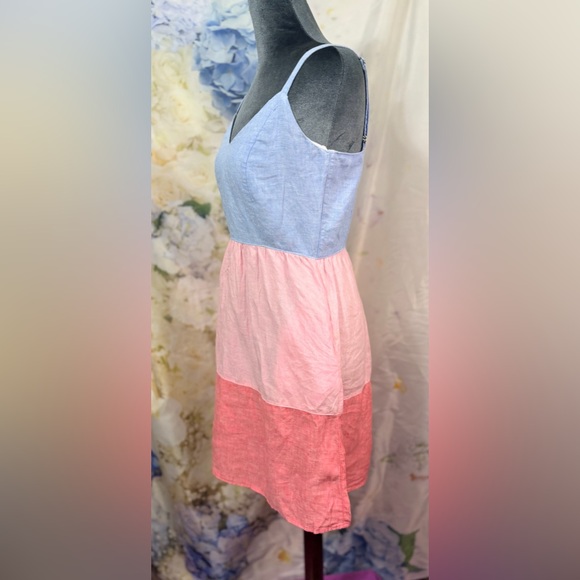 Cynthia Rowley Strapless Dress in Cream Blue & Red Linen Easter Spring Summer - Picture 5 of 11